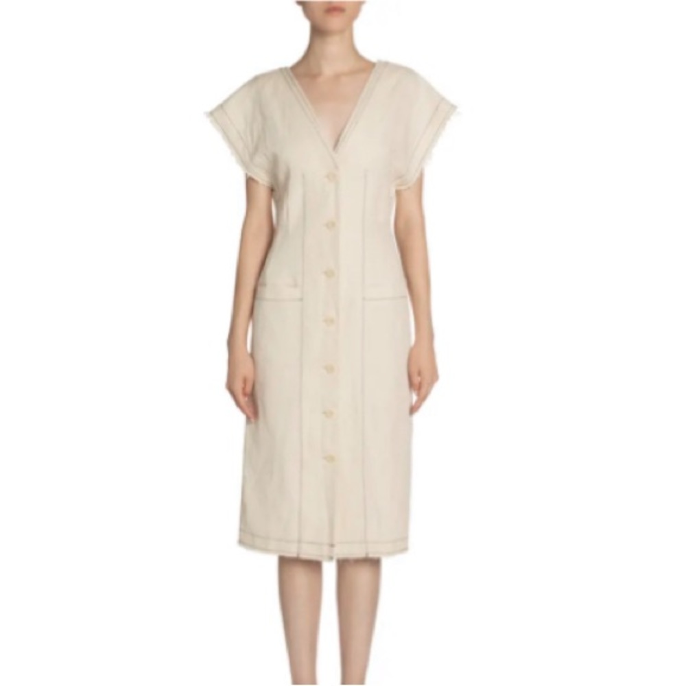 Proenza Schouler White Label Ecru Short Sleeve Button Front Linen Blend Dress 6